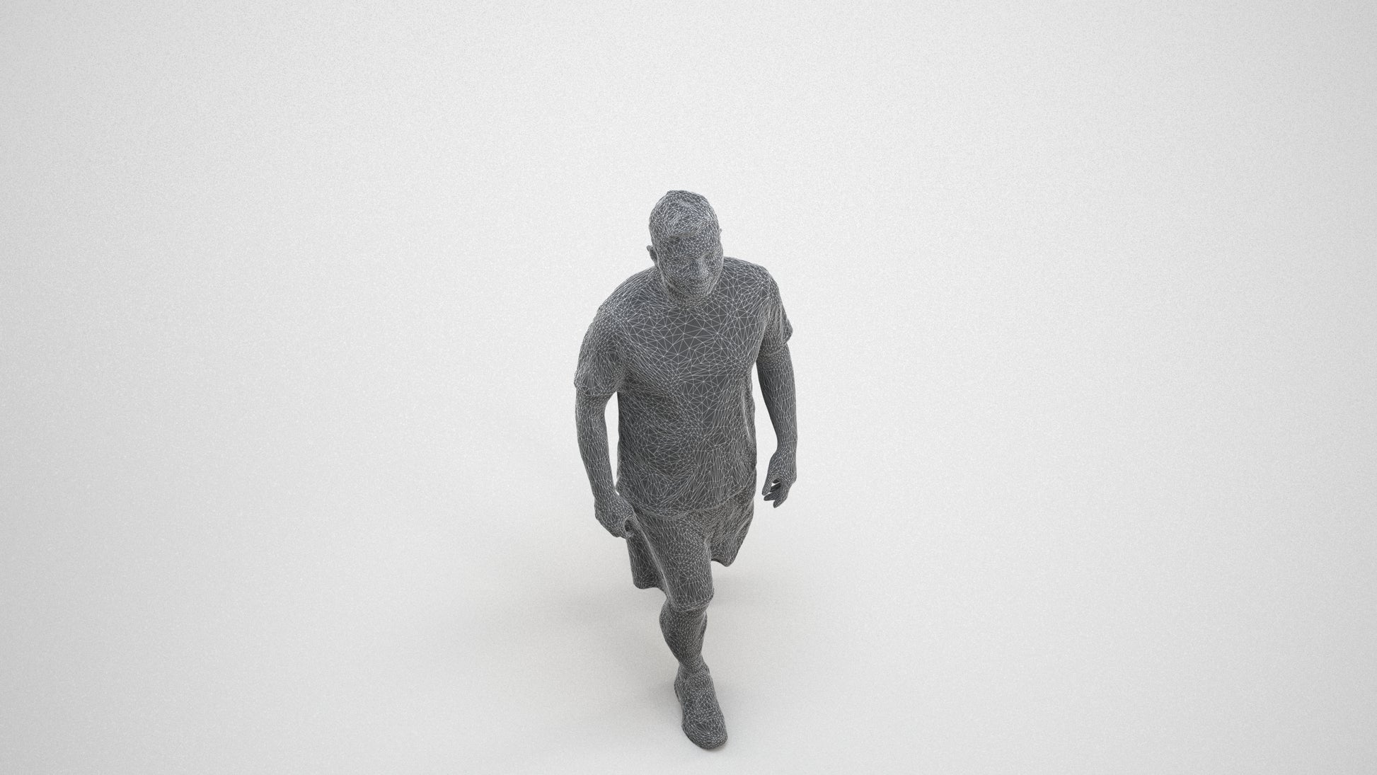 3D people model man sport, scanned human for 3ds Max rendering, wireframe three-quarter view