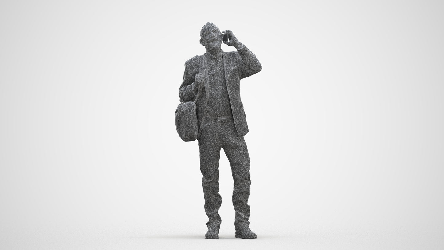 3D people model senior man casual standing, scanned human for 3ds Max rendering, three-quarter front view render