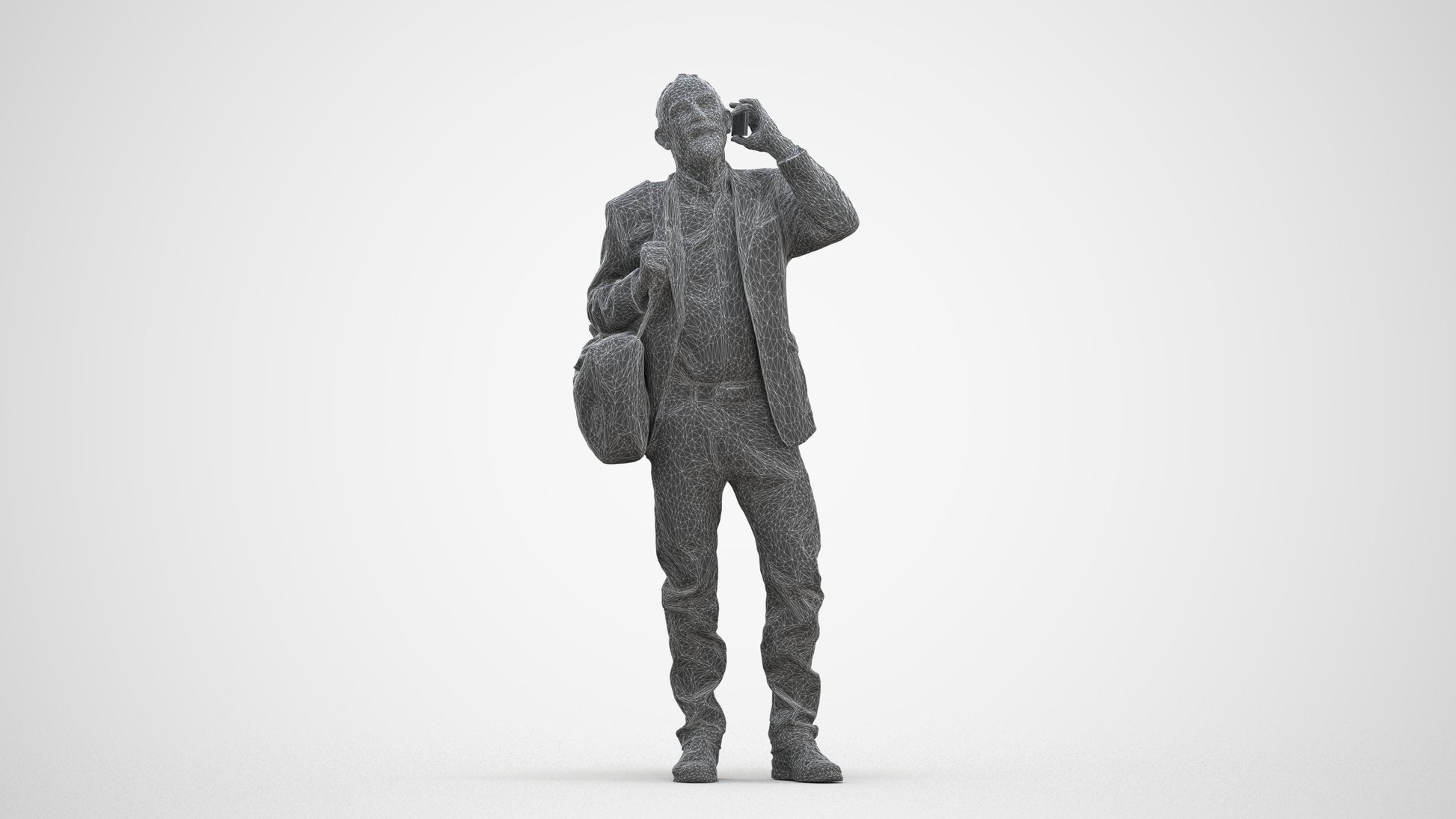 3D people model senior man casual standing, scanned human for 3ds Max rendering, three-quarter front view render