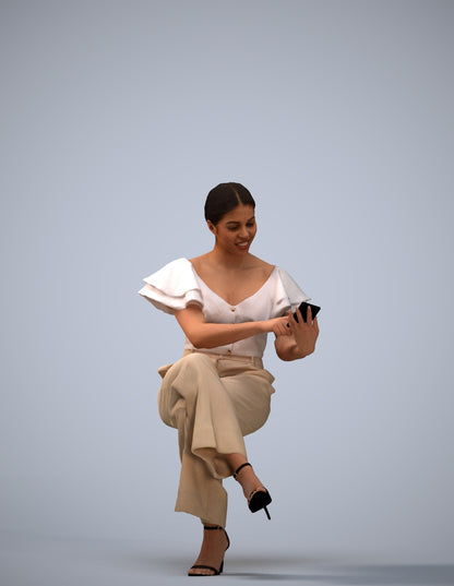 3D scanned woman sitting business, photorealistic archviz people for Enscape and SketchUp