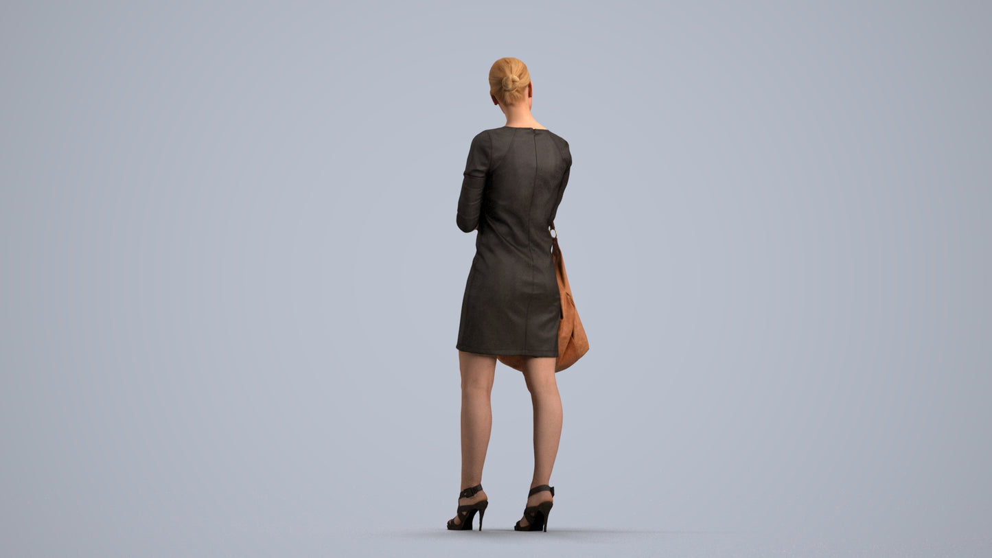 3D people model woman business standing, scanned human for 3ds Max rendering, front view render