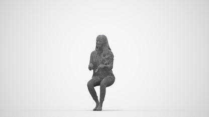 scanned 3D woman casual sitting, photogrammetry people for Enscape and V-Ray, wireframe back view