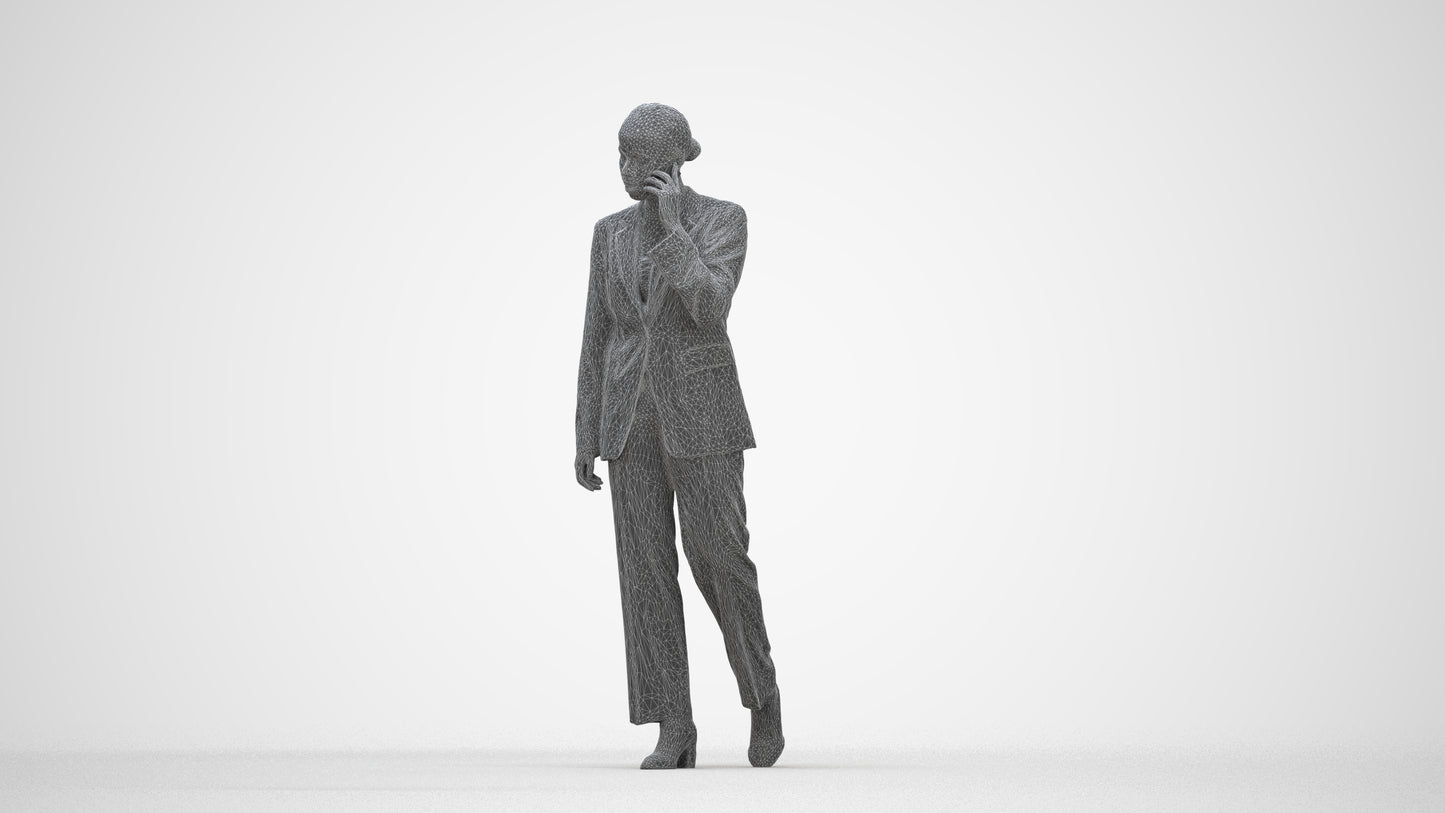 3D scanned woman walking business, photorealistic archviz people for Enscape and SketchUp, wireframe back view