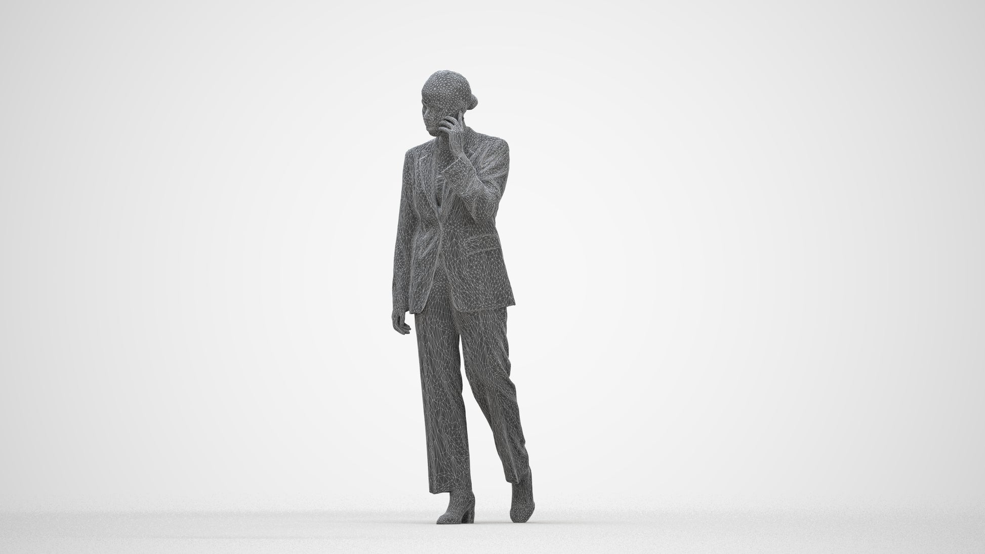 3D scanned woman walking business, photorealistic archviz people for Enscape and SketchUp, wireframe back view
