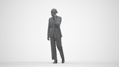 3D scanned woman walking business, photorealistic archviz people for Enscape and SketchUp, wireframe back view