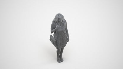 realistic 3D woman business standing, scanned archviz people for Blender and 3ds Max, wireframe three-quarter view