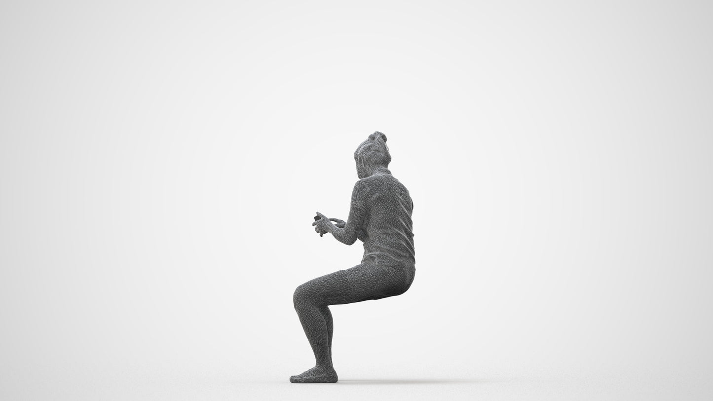 realistic 3D woman casual sitting, scanned archviz people for Blender and 3ds Max, square thumbnail