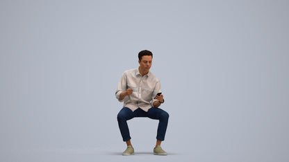 3D human model man casual sitting, photogrammetry scanned person for archviz, standing pose render