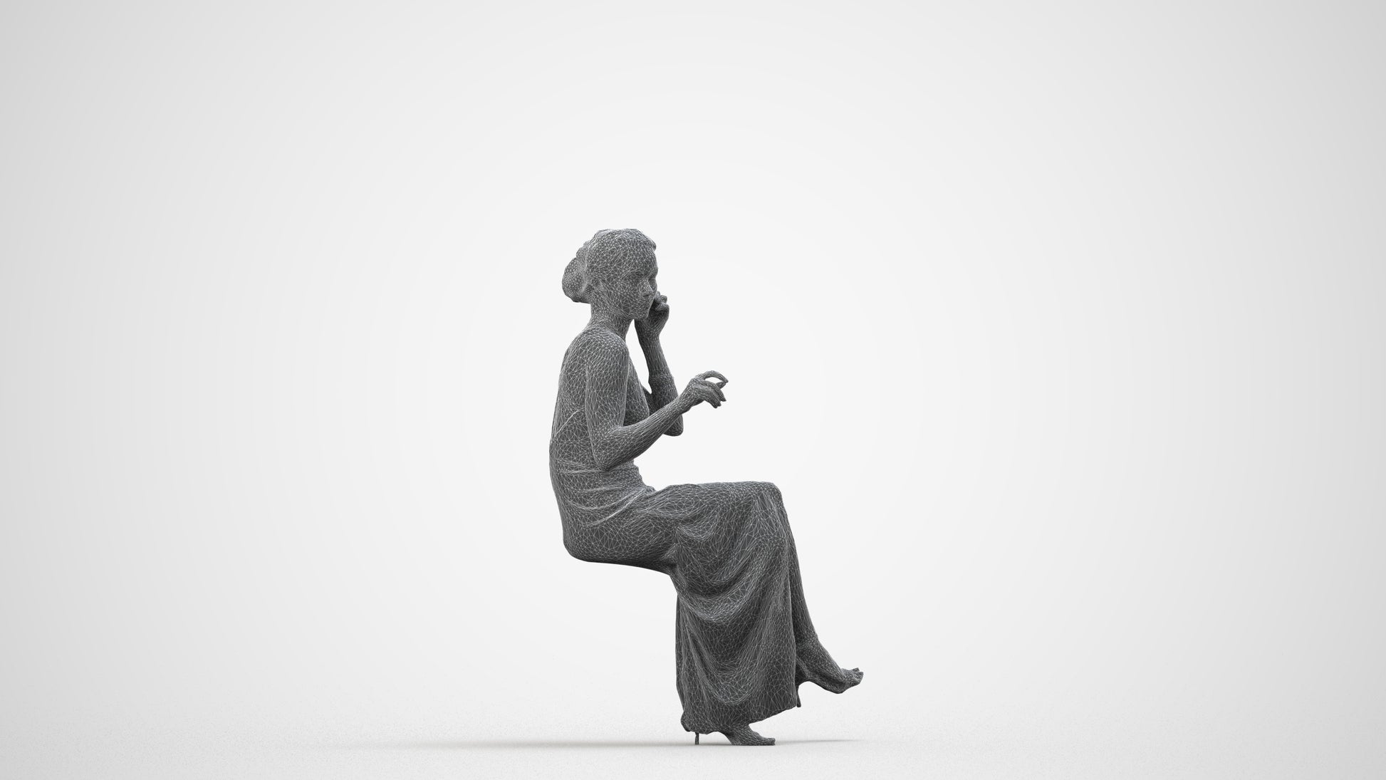 3D human model woman formal formalaffairs, photogrammetry scanned person for archviz, wireframe side view