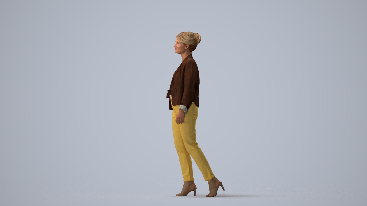 scanned 3D woman business walking, photogrammetry people for Enscape and V-Ray, three-quarter view render