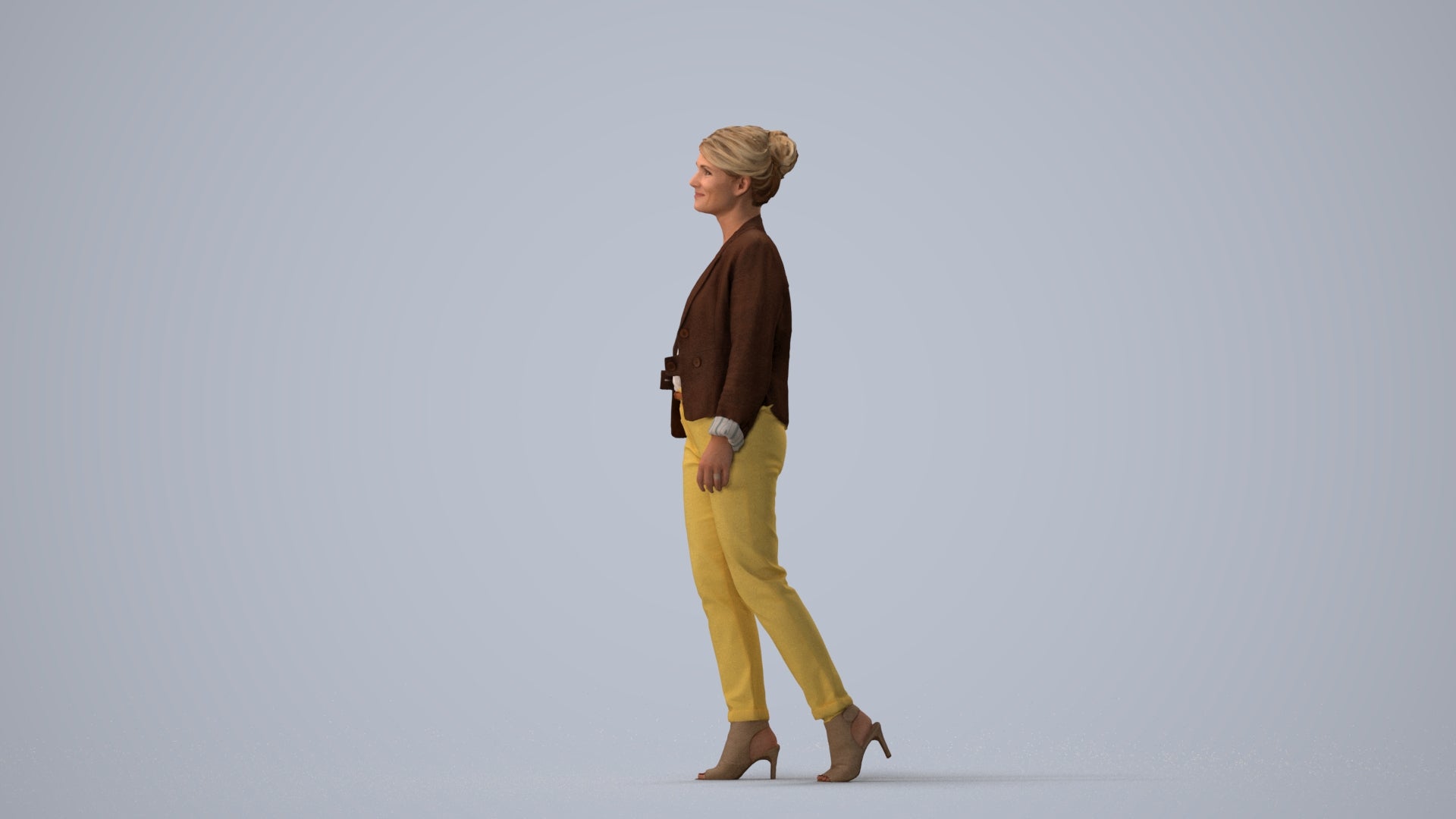 scanned 3D woman business walking, photogrammetry people for Enscape and V-Ray, three-quarter view render