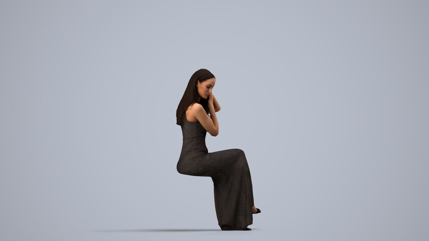 3D scanned woman formalaffairs formal, photorealistic archviz people for Enscape and SketchUp, side view render