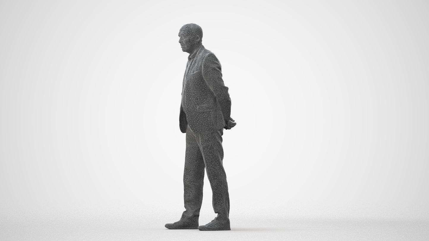 realistic 3D senior man business standing, scanned archviz people for Blender and 3ds Max, square thumbnail