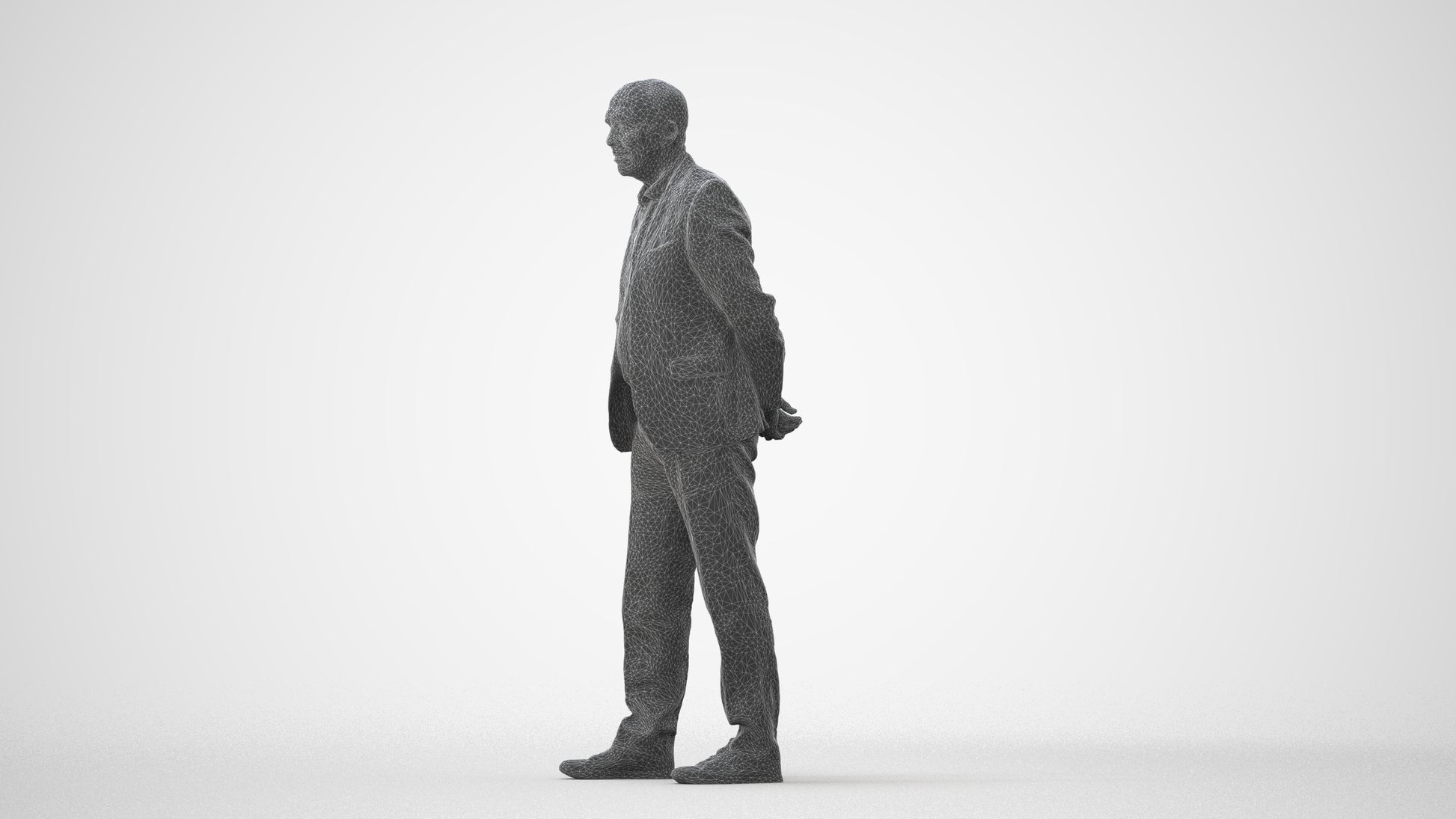 realistic 3D senior man business standing, scanned archviz people for Blender and 3ds Max, square thumbnail