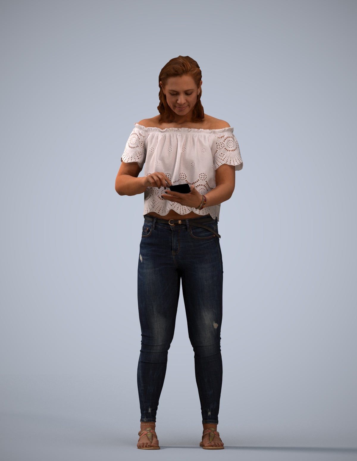 3D human model woman casual standing, photogrammetry scanned person for archviz