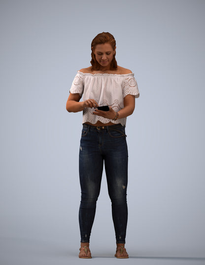 3D human model woman casual standing, photogrammetry scanned person for archviz