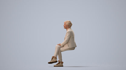 realistic 3D human senior woman business sitting, archviz people FBX OBJ for Blender, three-quarter view render