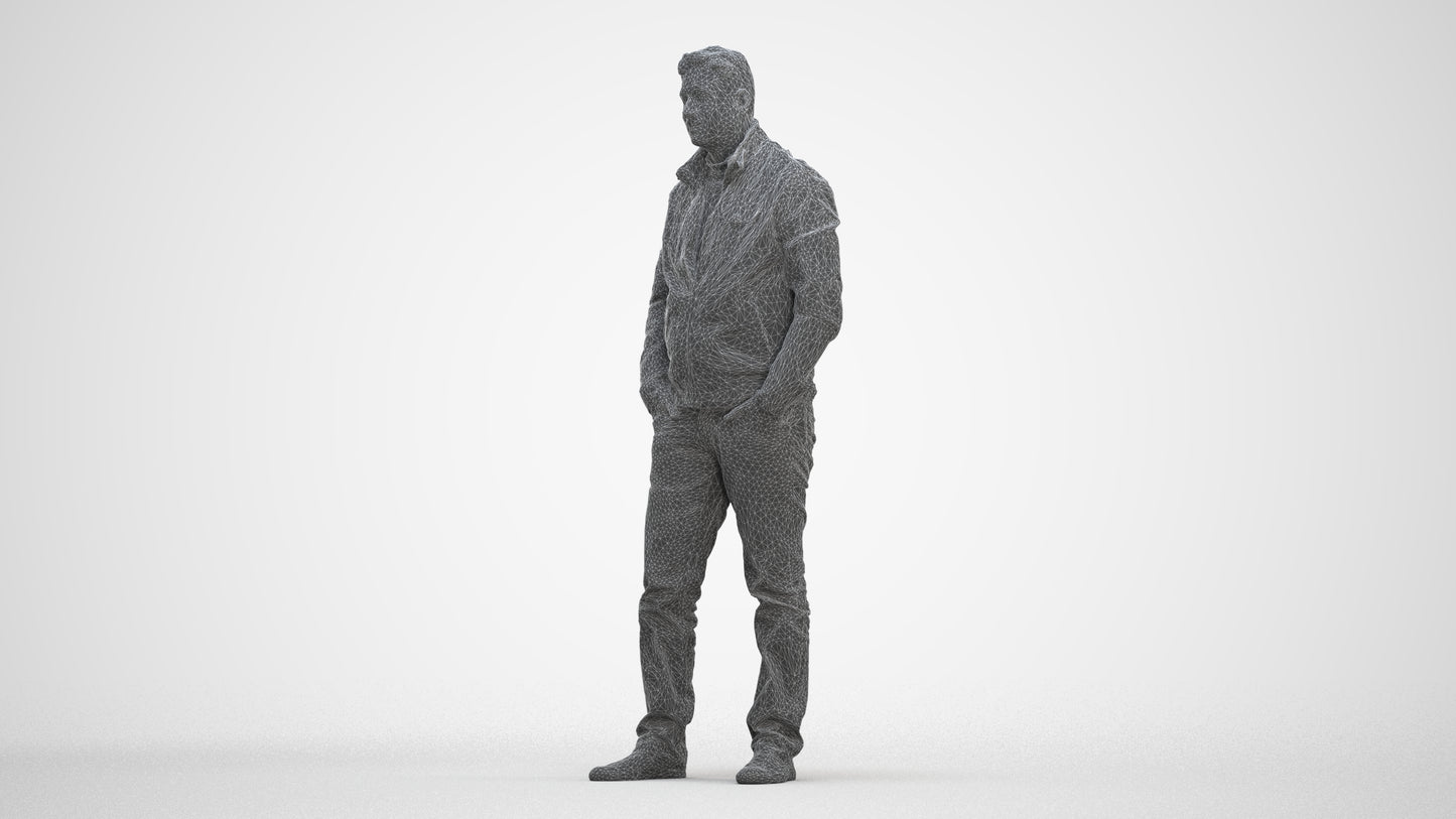 3D people model man casual standing, scanned human for 3ds Max rendering, three-quarter front view render