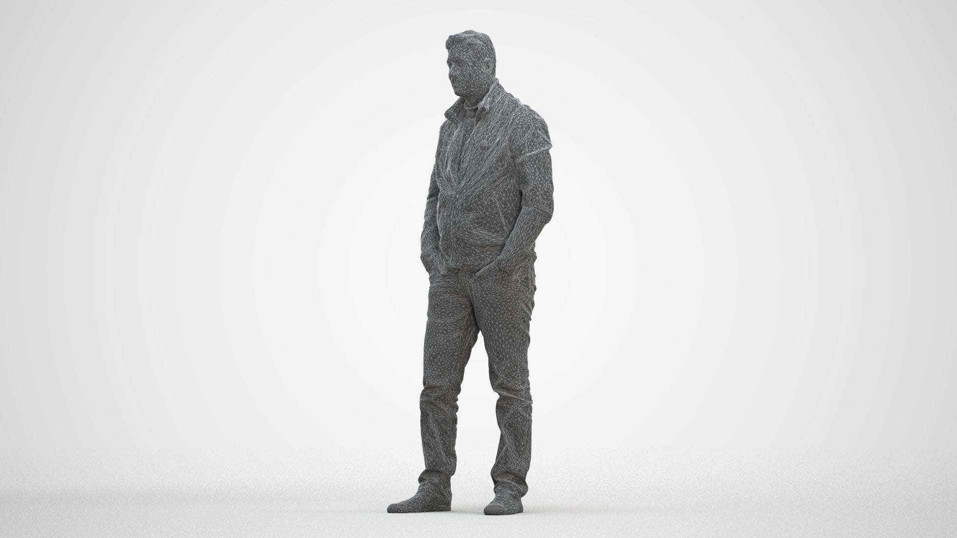 3D people model man casual standing, scanned human for 3ds Max rendering, three-quarter front view render
