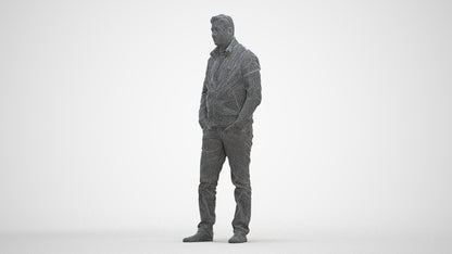 3D people model man casual standing, scanned human for 3ds Max rendering, three-quarter front view render