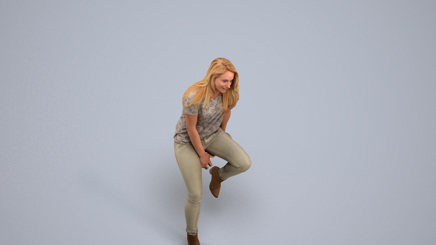 realistic 3D woman casual sitting, scanned archviz people for Blender and 3ds Max, back view render