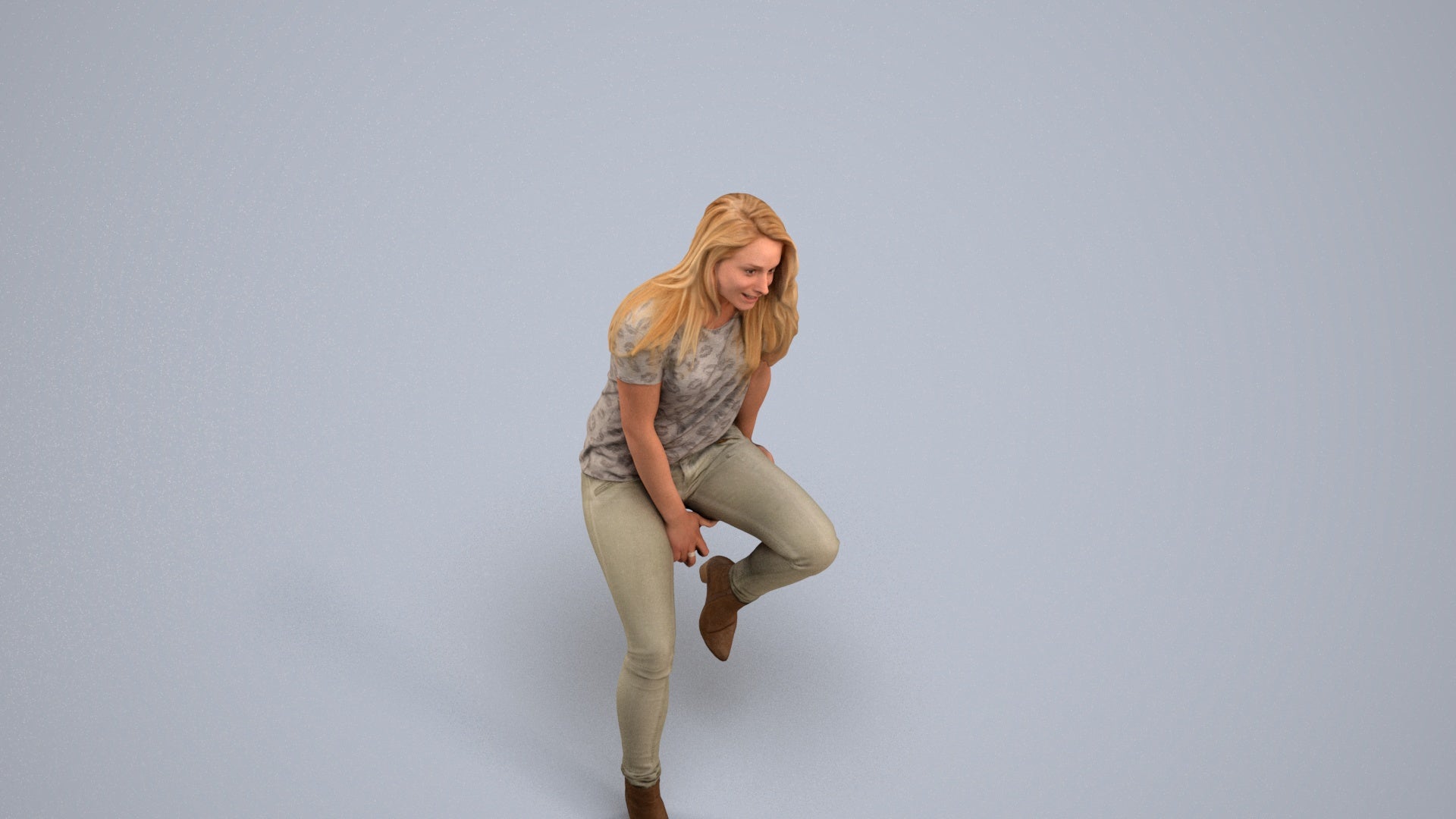 realistic 3D woman casual sitting, scanned archviz people for Blender and 3ds Max, back view render