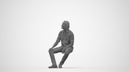 3D scanned man sitting casual, photorealistic archviz people for Enscape and SketchUp, wireframe back view