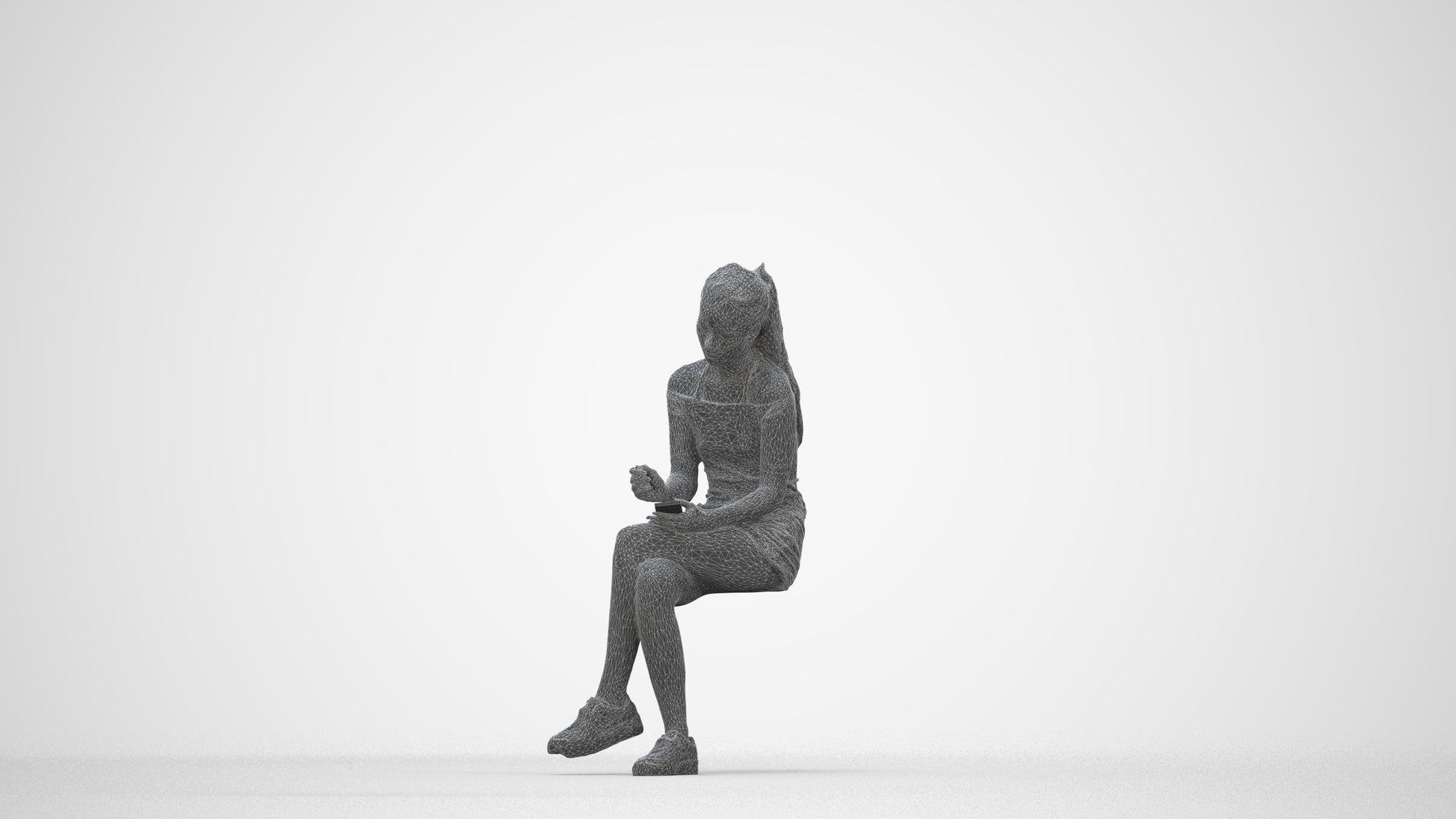realistic 3D people woman casual sitting, render-ready for V-Ray and Corona, FBX OBJ, wireframe back view