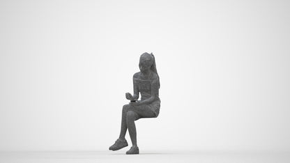 realistic 3D people woman casual sitting, render-ready for V-Ray and Corona, FBX OBJ, wireframe back view