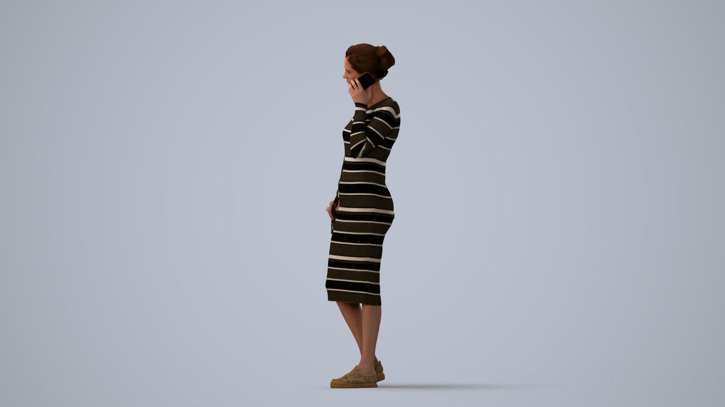 photogrammetry 3D woman casual walking, realistic human model archviz FBX, three-quarter view render