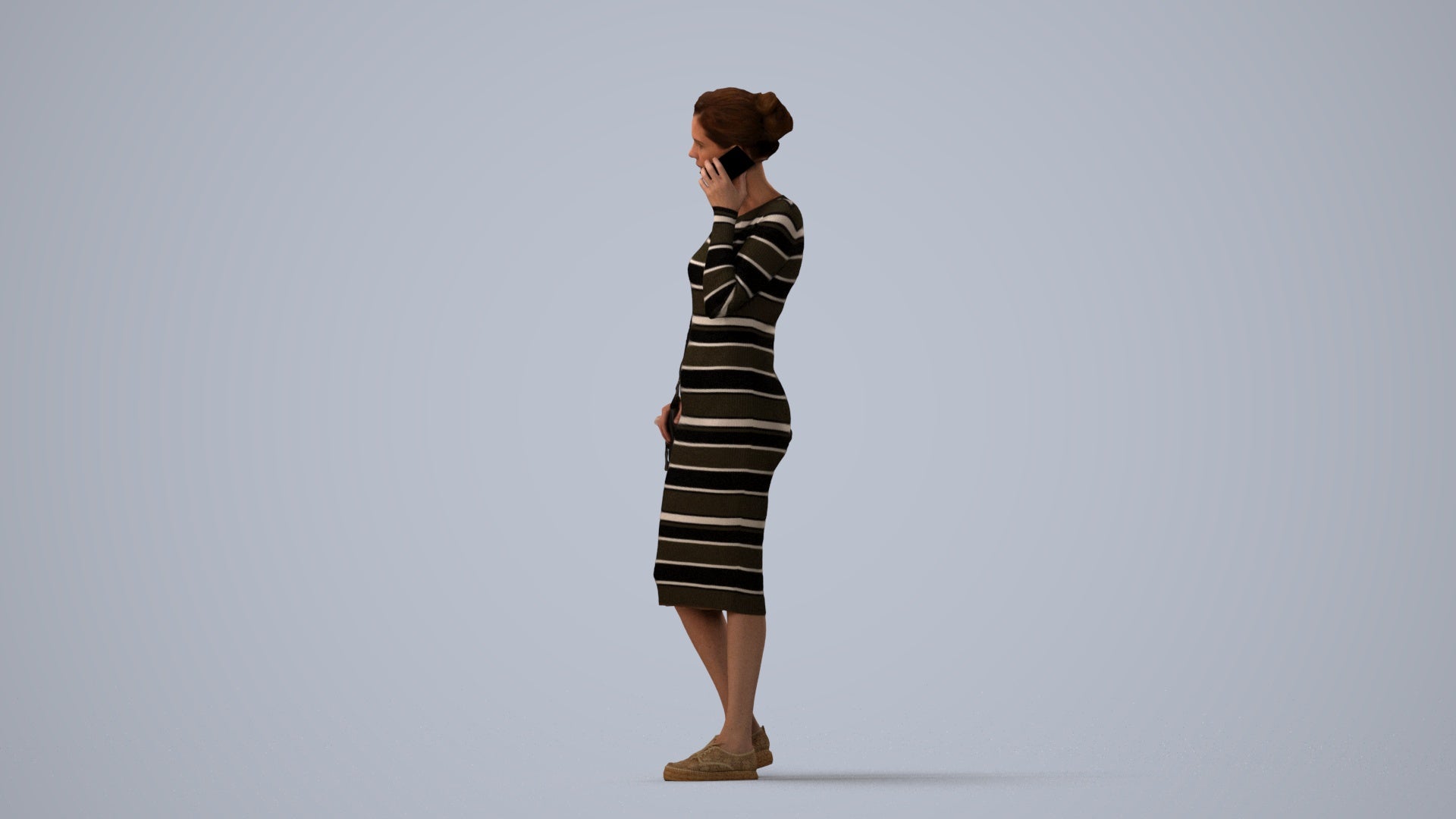 photogrammetry 3D woman casual walking, realistic human model archviz FBX, three-quarter view render