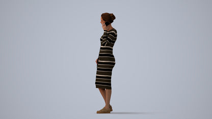 photogrammetry 3D woman casual walking, realistic human model archviz FBX, three-quarter view render