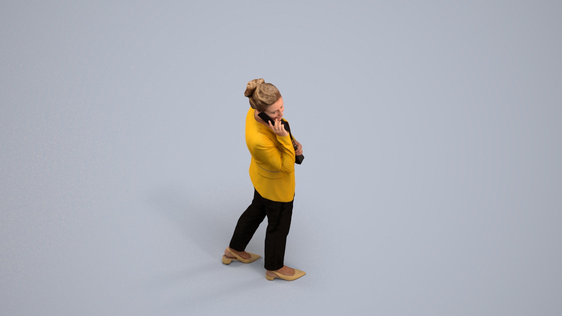 3D people model woman casual walking, scanned human for 3ds Max rendering, back view render