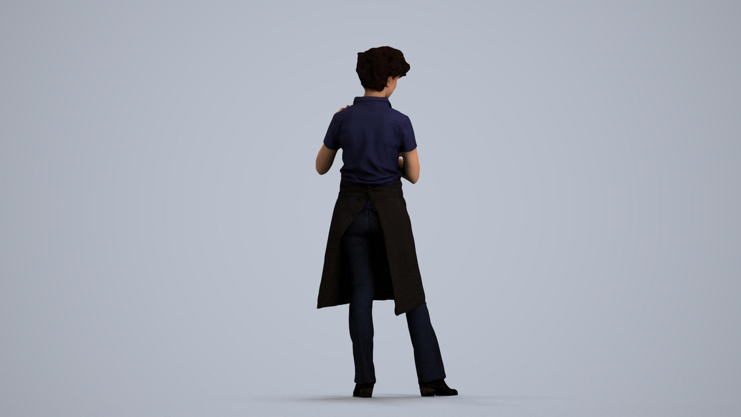 3D scanned woman hospitality, photorealistic archviz people for Enscape and SketchUp, front view render