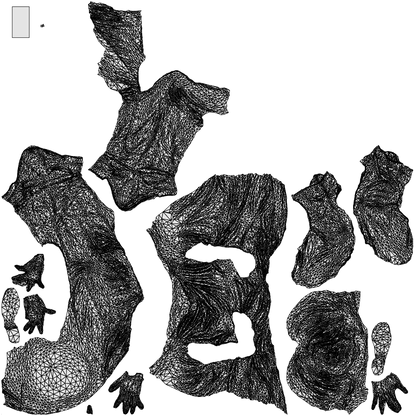 3D people model woman casual sitting, scanned human for 3ds Max rendering, wireframe top-down view