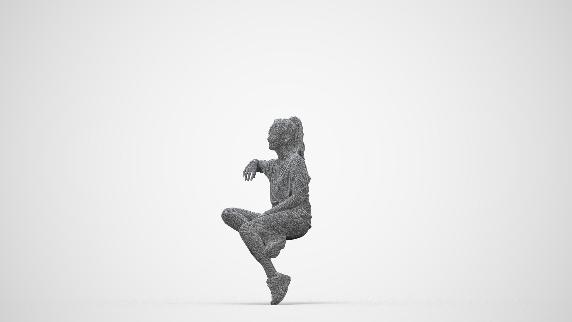 scanned 3D woman casual sitting, photogrammetry people for Enscape and V-Ray, wireframe back view