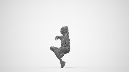 scanned 3D woman casual sitting, photogrammetry people for Enscape and V-Ray, wireframe back view