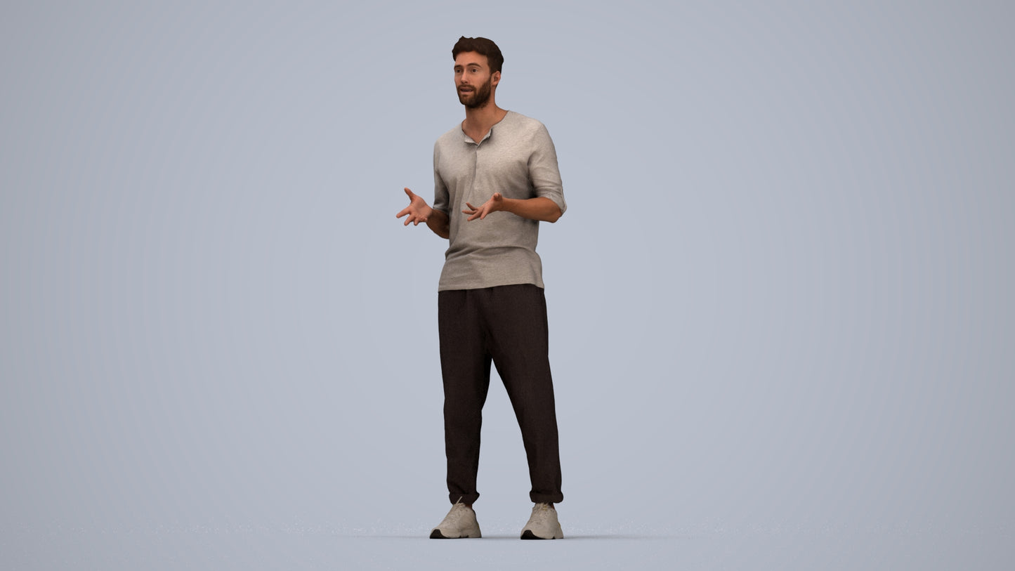 3D human model man casual standing, photogrammetry scanned person for archviz, top-down view render