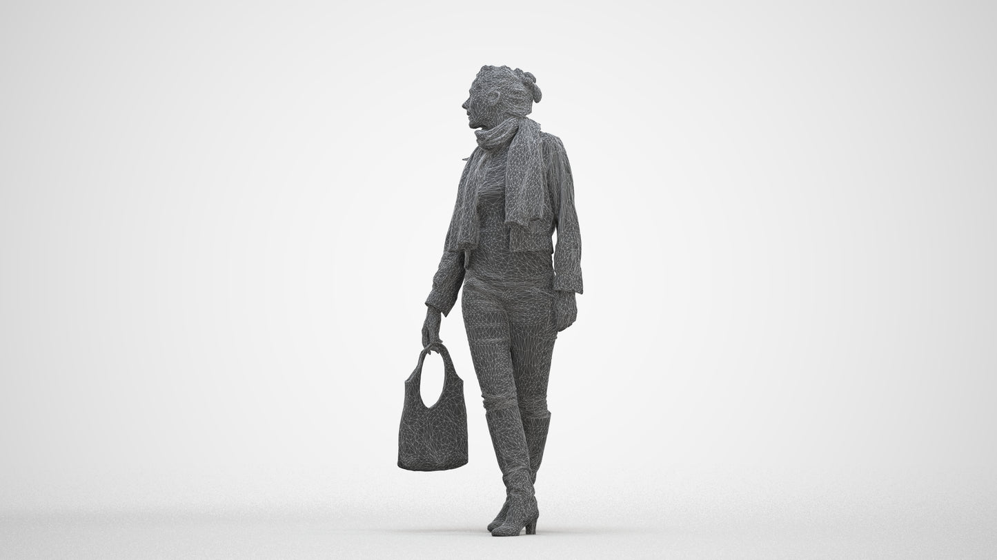 realistic 3D human woman casual walking, archviz people FBX OBJ for Blender, three-quarter front view render