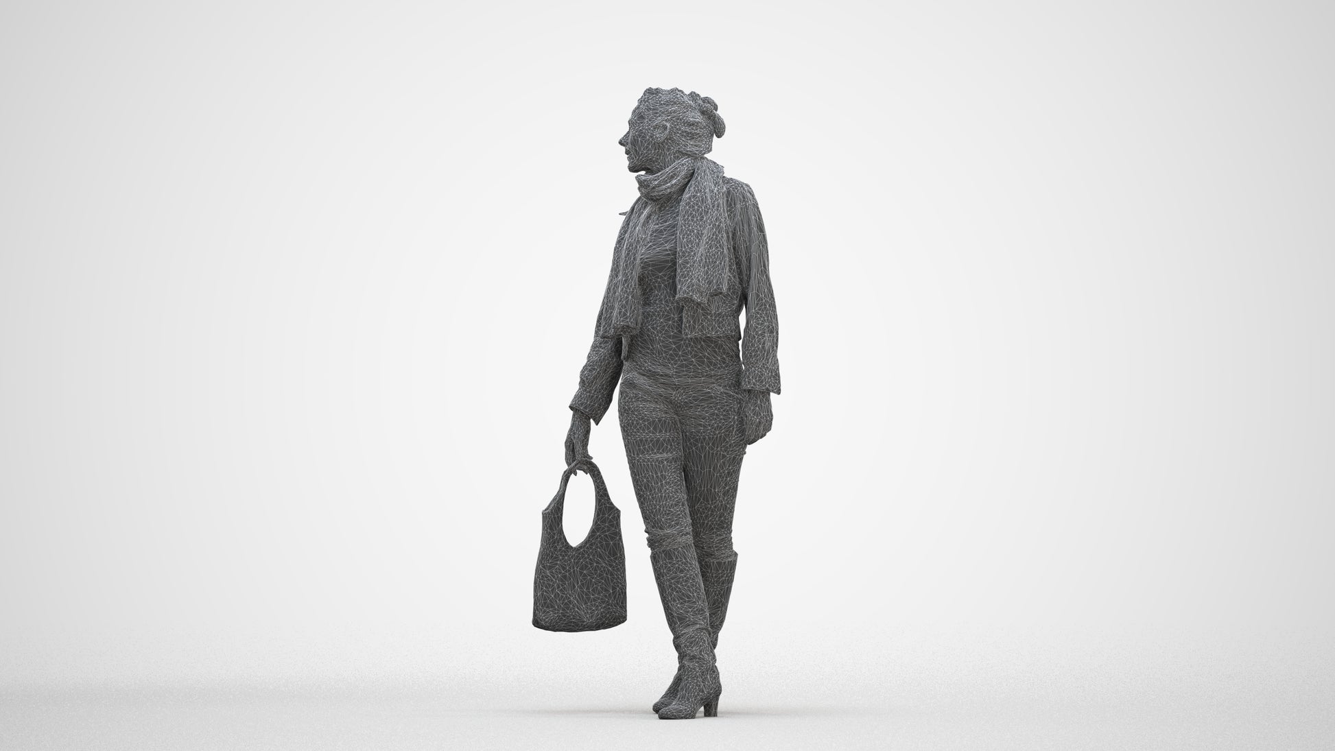realistic 3D human woman casual walking, archviz people FBX OBJ for Blender, three-quarter front view render