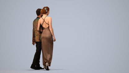 3D scanned woman couple formal, photorealistic archviz people for Enscape and SketchUp, side view render