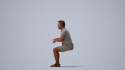 3D scanned man sitting casual, photorealistic archviz people for Enscape and SketchUp, three-quarter view render