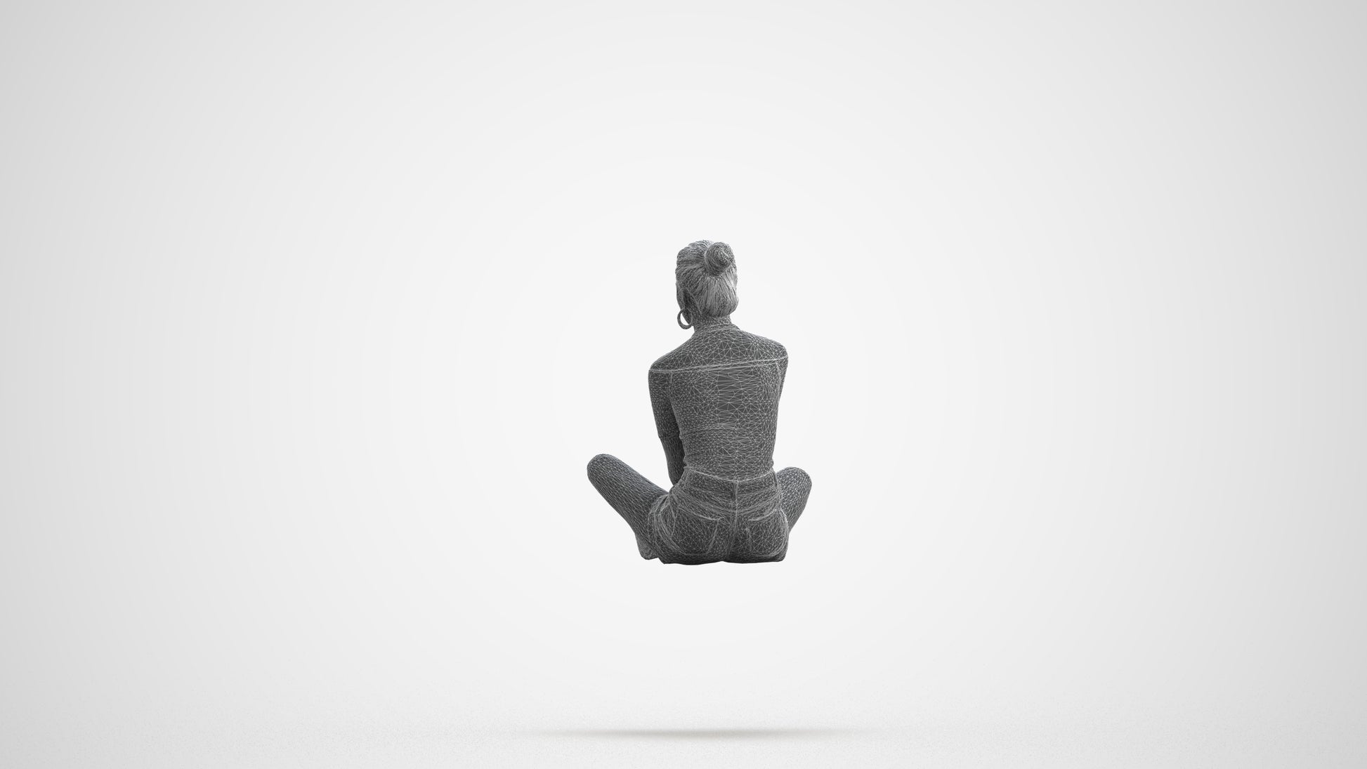 scanned 3D woman casual sitting, photogrammetry people for Enscape and V-Ray, wireframe front view