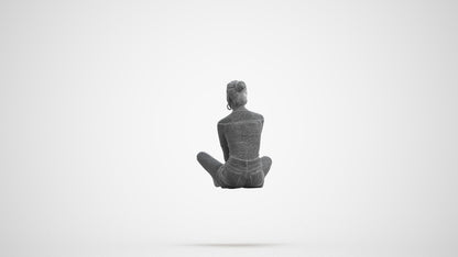 scanned 3D woman casual sitting, photogrammetry people for Enscape and V-Ray, wireframe front view