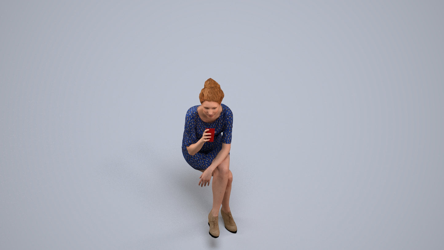 scanned 3D woman casual sitting, photogrammetry people for Enscape and V-Ray, back view render
