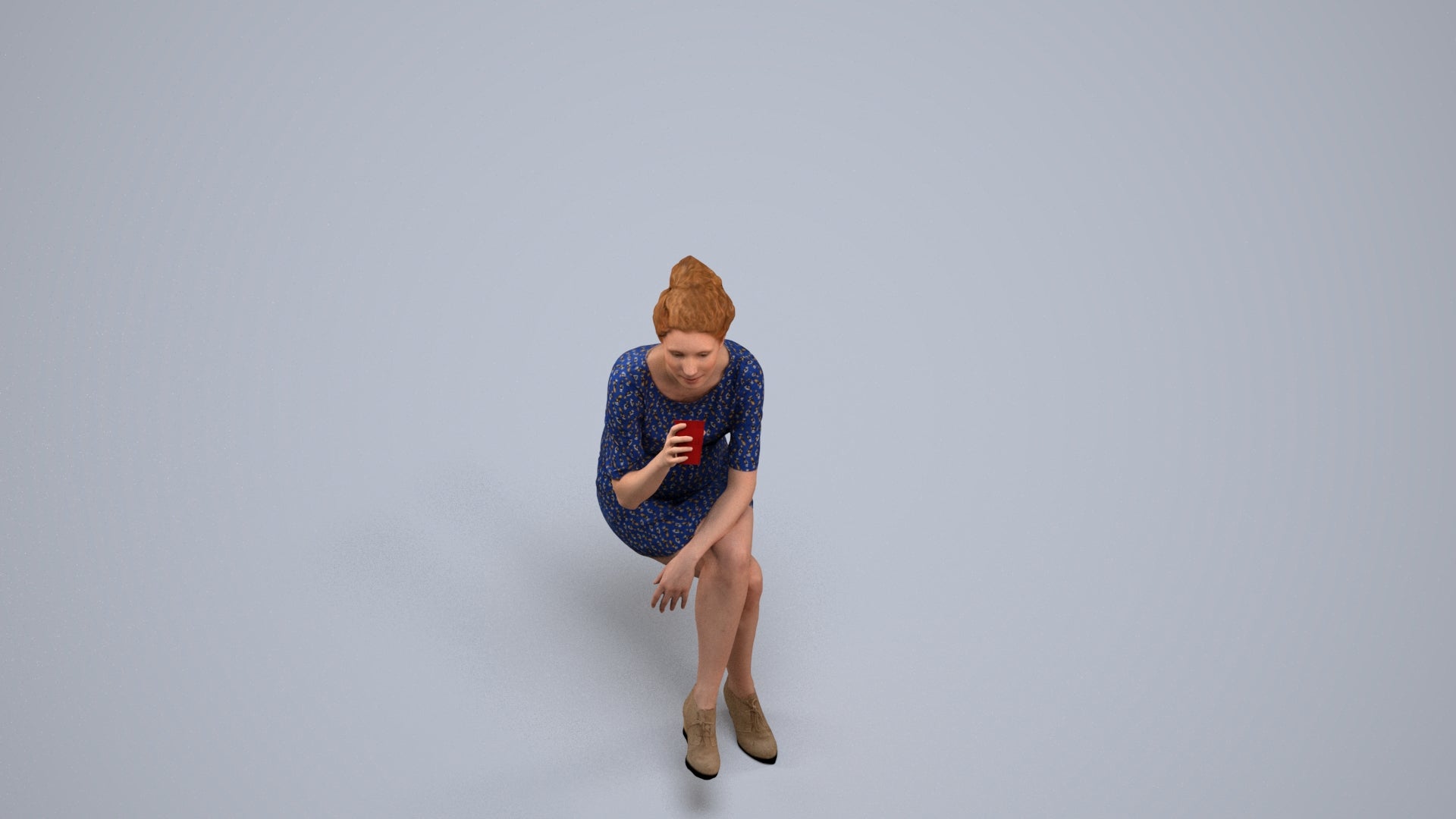 scanned 3D woman casual sitting, photogrammetry people for Enscape and V-Ray, back view render