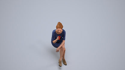 scanned 3D woman casual sitting, photogrammetry people for Enscape and V-Ray, back view render