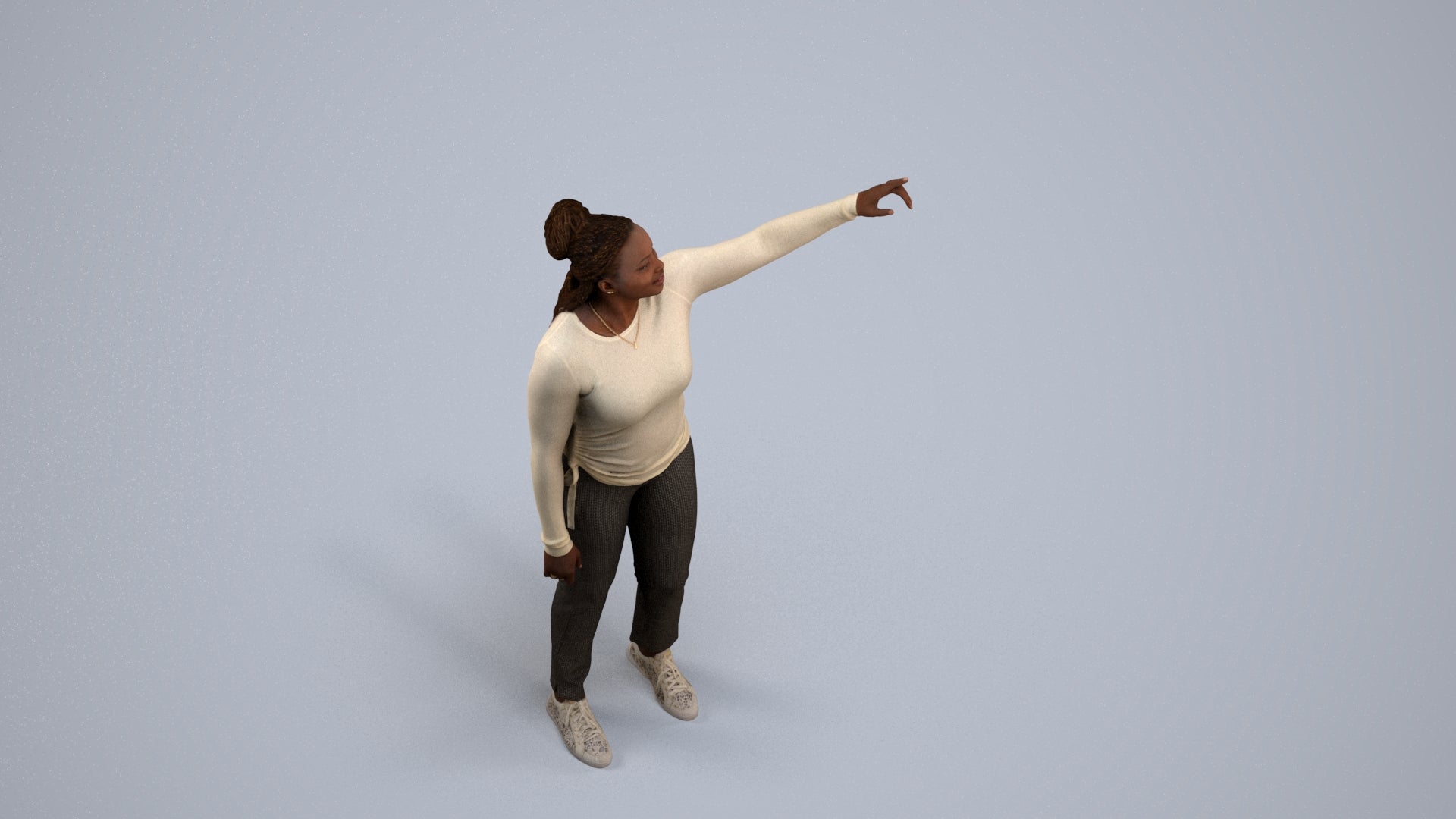3D scanned woman standing casual, photorealistic archviz people for Enscape and SketchUp, back view render