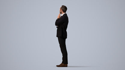 3D human model man formal business, photogrammetry scanned person for archviz, three-quarter view render