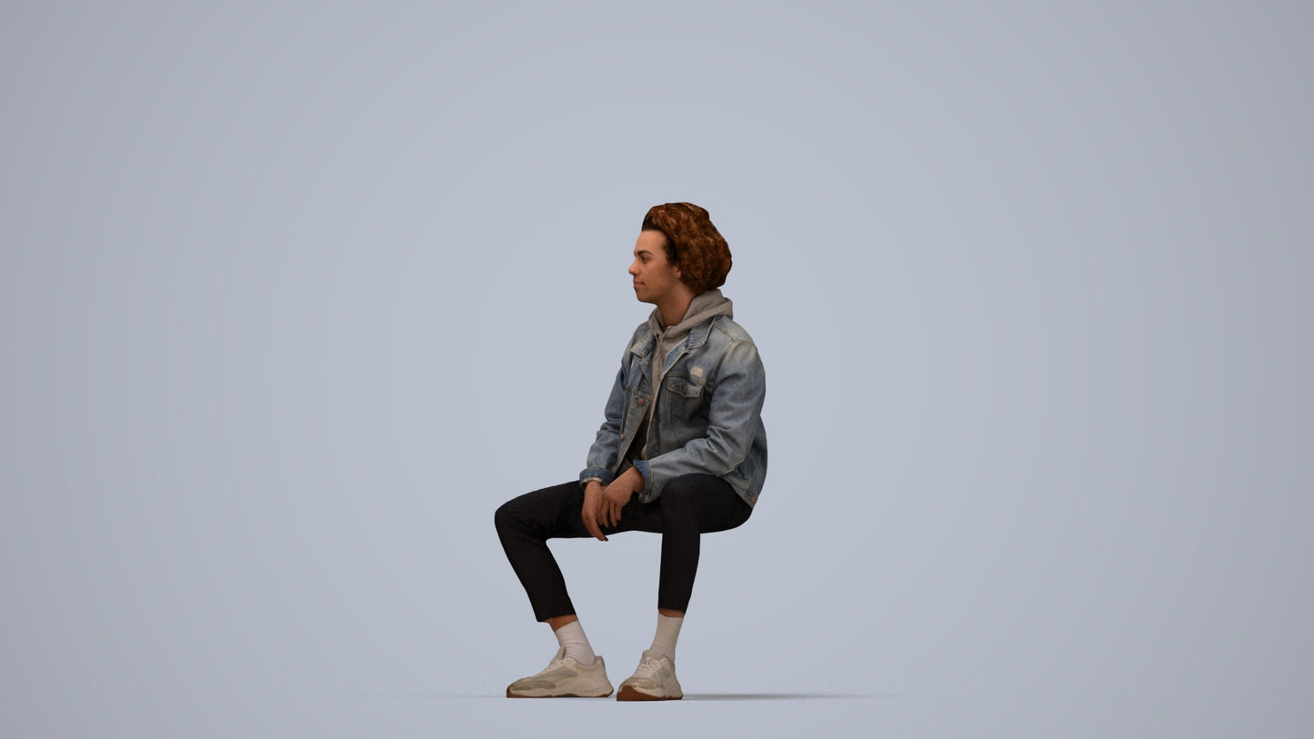 realistic 3D man casual sitting, scanned archviz people for Blender and 3ds Max, top-down view render